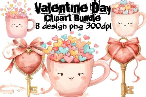 Adorable Valentine Day Clipart Bundle PNG Cute