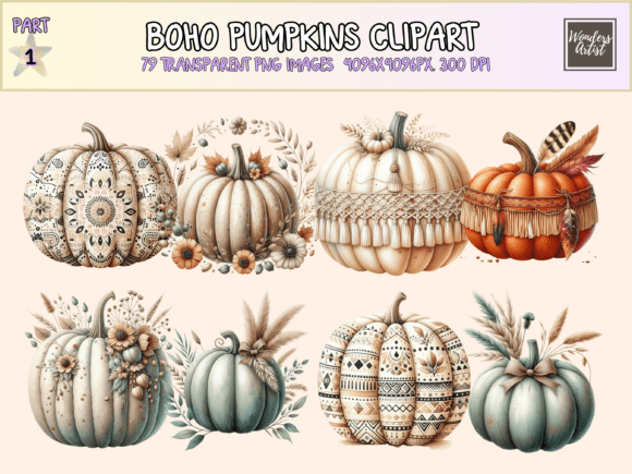 Boho Pumpkins Clipart: Earthy Elegance for Your Autumn Designs