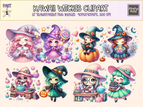 Cast a Cute Spell with Kawaii Witches Clipart: Elevating Digital Design with Pastel Magic