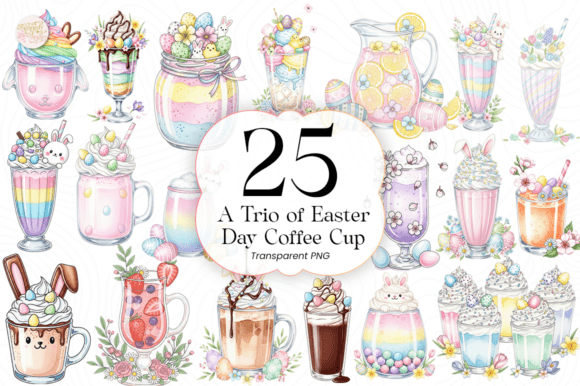 Easter Coffee Cup PNG Clipart Trio: Elevate Your Spring Crafts with High-Resolution Digital Art