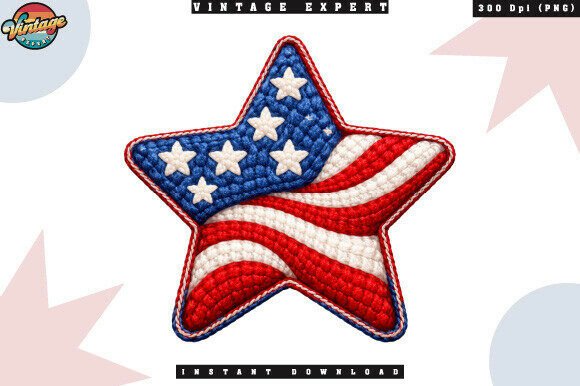 Elevating Patriotic Designs with Red White Blue Star Crochet Yarn PNG Textures