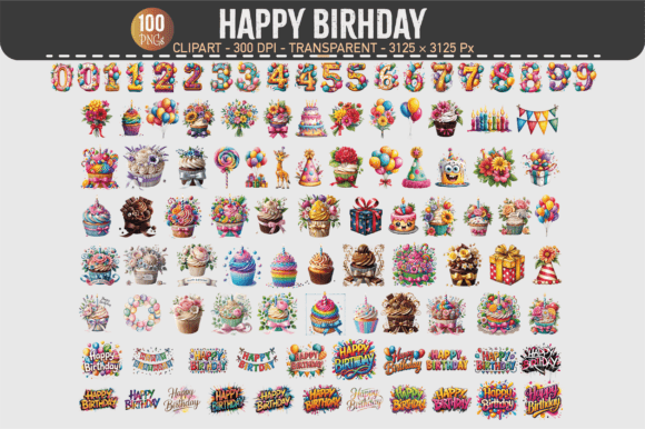 Happy Birthday Clipart – 100 PNGs