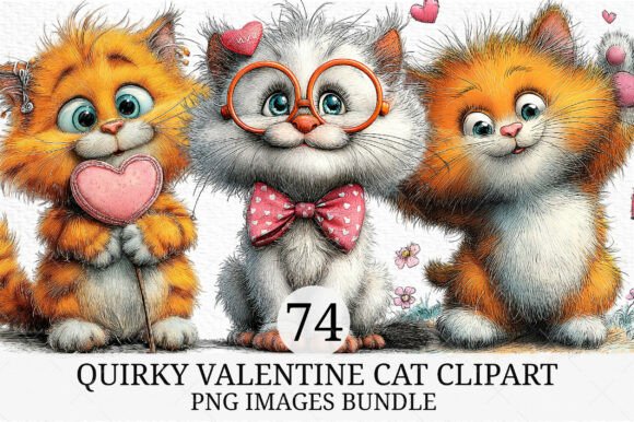 Quirky Valentine Cat Clipart Bundle