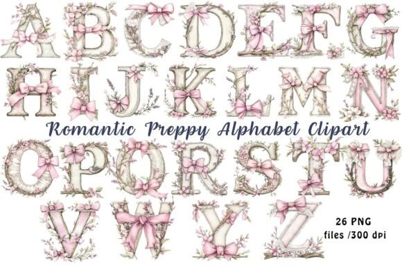 Romantic Preppy Alphabet Clipart: Elevating Digital Design with Whimsical Elegance