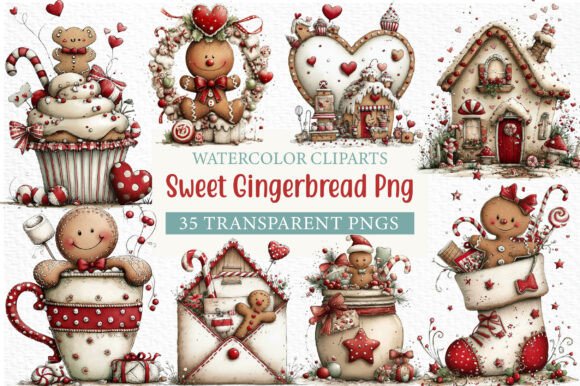 Sweet Watercolor Gingerbread Clipart PNG