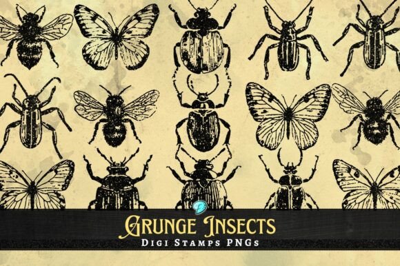Unlocking Creative Potential with Grunge Insects Digi Stamps Clipart PNG