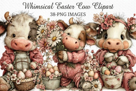 Whimsical Easter Cow Clipart PNG: Elevating Your Spring Designs with Farmhouse Charm