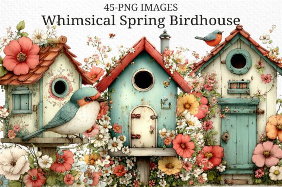 Whimsical Spring Birdhouse Clipart PNG