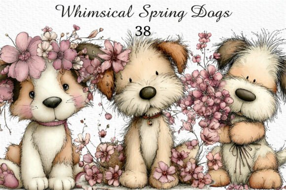 Whimsical Spring Dogs Clipart PNG Bundle